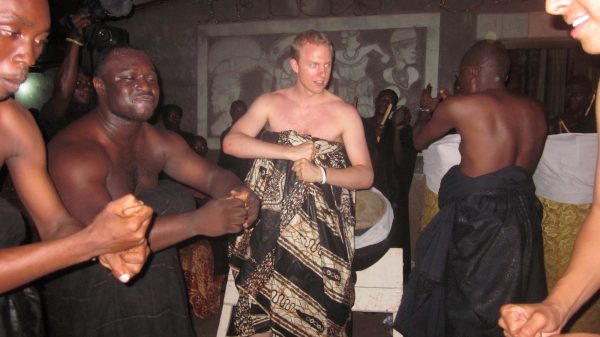 During a funeral ceremony in Ghana. Harry SHerwood. The Brave Files podcast. Creating Consciousness